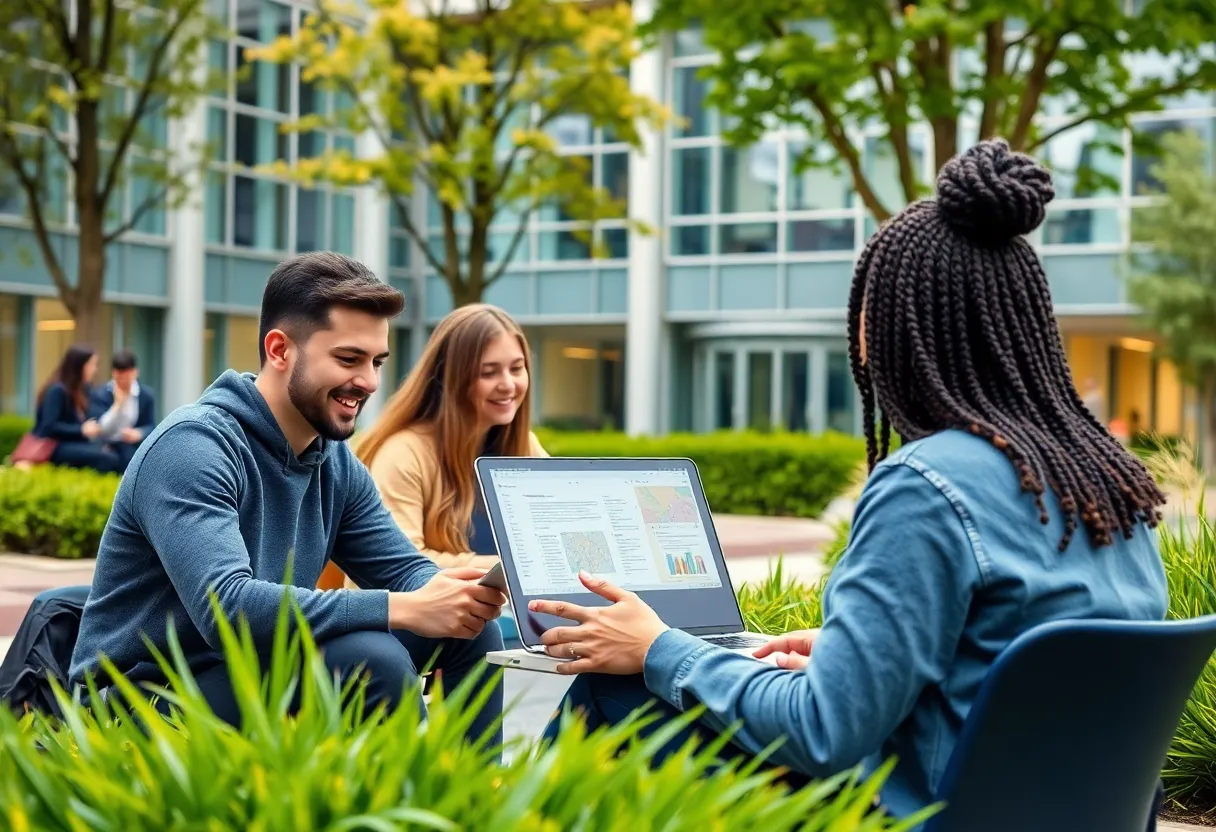 Students engaging in online education at UAB campus