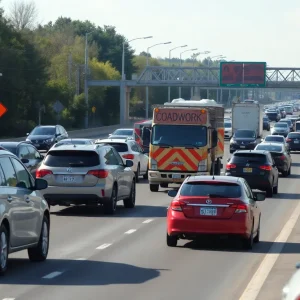 Traffic on U.S. 280 with construction signs ahead