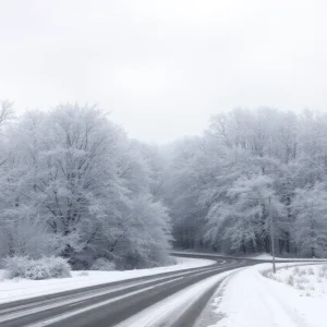 Snow-covered landscape affected by Winter Storm Blair