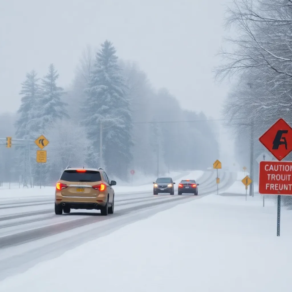 Icy road conditions in Alabama due to winter weather