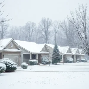 Houses in Central Alabama blanketed with snow during a winter storm