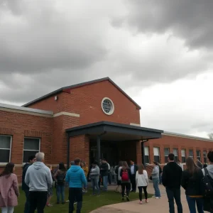 Concerned students and parents outside Sipsey Valley High School