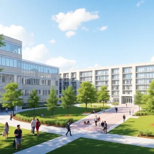 Architectural rendering of new buildings at the University of Alabama