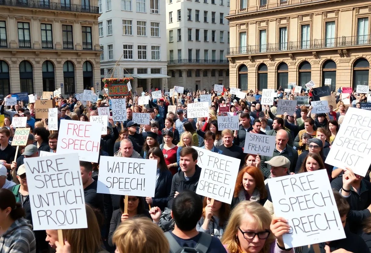 Demonstrators in Birmingham protesting for free speech rights