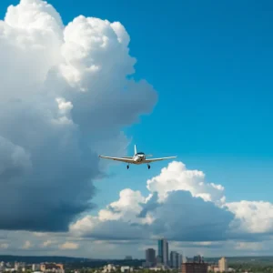 A small airplane in flight over Nashville before its tragic crash.